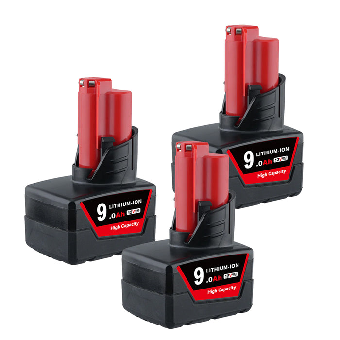 3 Pack 12V 9.0Ah For Milwaukee M12 Li-ion Replacement Battery