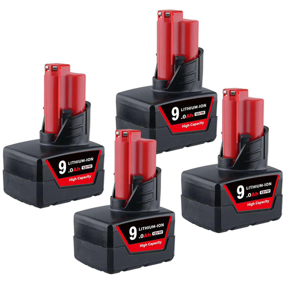 4 Pack 12V 9.0Ah For Milwaukee M12 Li-ion Replacement Battery