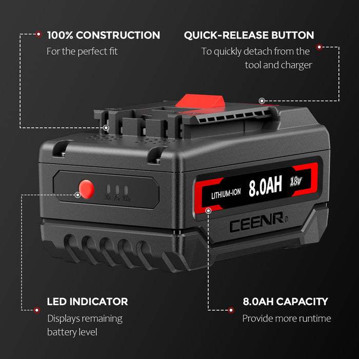 Ceenr 8.0Ah Battery For Bosch 18V 2 Pack | Replacement Model BAT610G, with Lishen 21700 Battery Cell (LR2170LA)