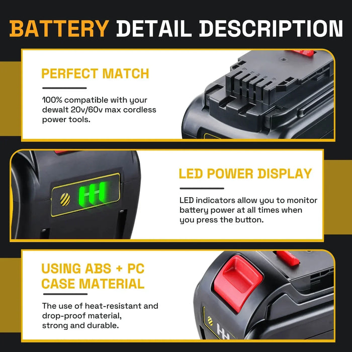 For Dewalt DCB609 20V/60V MAX FLEXVOLT Li-Ion 12.0Ah Battery DCB609-2 DCB606 4PACK