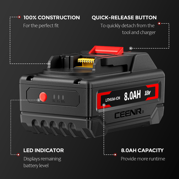 Ceenr 8.0Ah Battery For Makita 18V 2 Pack | Replacement Model BL1860B, with Lishen 21700 Battery Cell (LR2170LA)