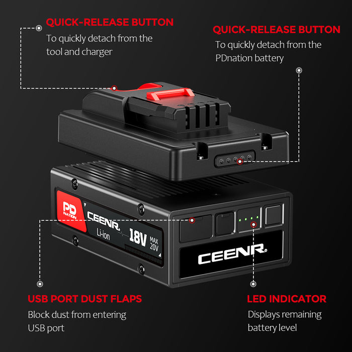 Ceenr® 4.0Ah PDnation Battery For Worx 20V WA3551 Power Tools