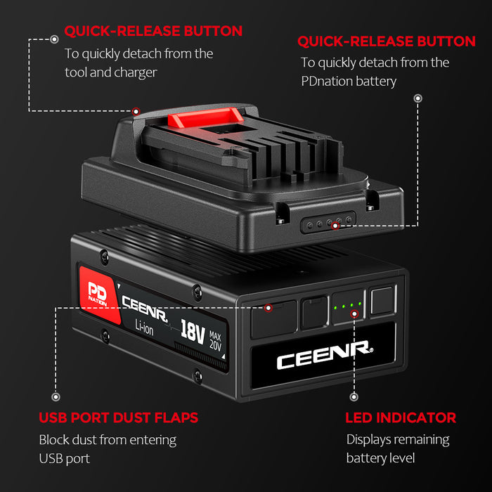 Ceenr® 4.0Ah PDnation Battery For Worx 20V WA3408 Power Tools