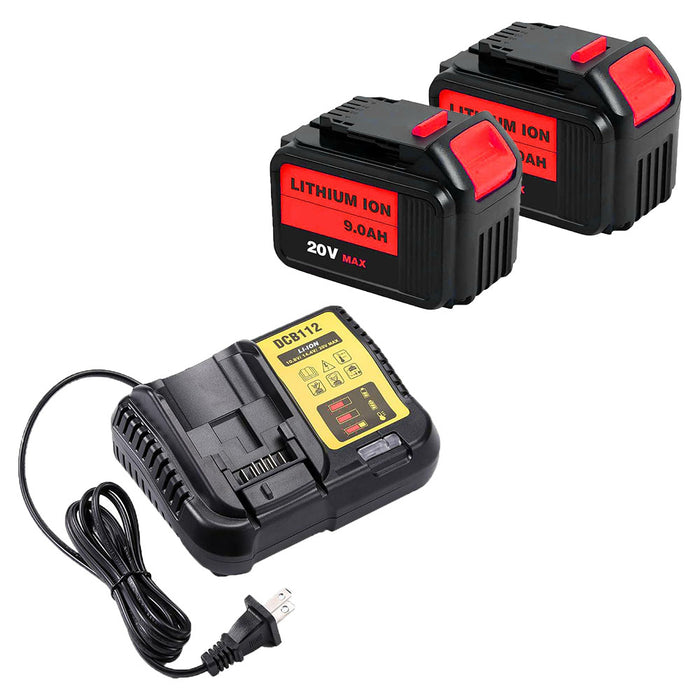 For DeWalt 20V MAX Battery | DCB200 9.0AH LI-ION Battery 2 Pack with DCB112 Charger For DeWalt 20V Battery Charger | Replace DCB112 DCB107 DCB105