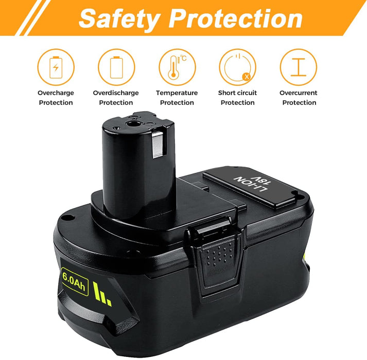 For Ryobi 18V Battery Replacement 6.0Ah | P108 Ryobi Drill Battery