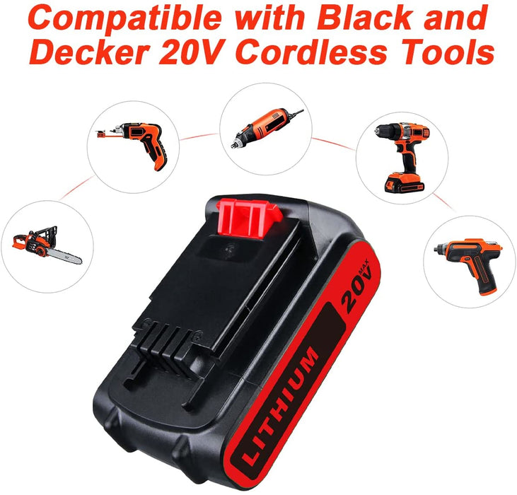 For Black and Decker 20V Battery Replacement | LBXR20 3.0Ah Lithium-Ion Battery 6 Pack With Free HPA1820 20V to 18V Adapter