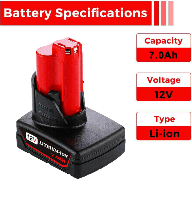 3 Pack 12V 7.0Ah For Milwaukee M12 Li-ion Replacement Battery