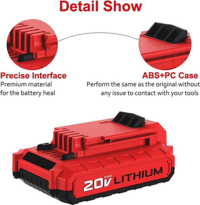 For Porter Cable 20V Battery 3.0Ah  PCC680L Li-ion Battery 2 Pack with PCC692L Charger Replace