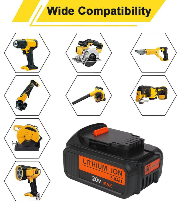 6.0Ah For DeWalt DCB200 20V Max Battery Replacement | DCB205 DCB204 Li-ion Battery 6 Pack