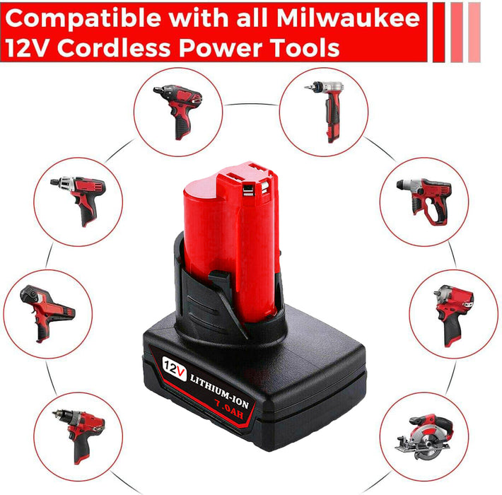 4 Pack 12V 7.0Ah For Milwaukee M12 Li-ion Replacement Battery