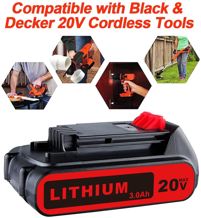 For Black and Decker 20V Battery Replacement | LBXR20 3.0Ah Lithium-Ion Battery 6 Pack With Free HPA1820 20V to 18V Adapter