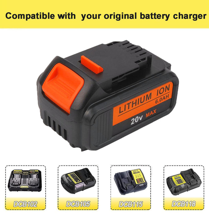 6.0Ah For DeWalt DCB200 20V Max Battery Replacement | DCB205 DCB204 Li-ion Battery 6 Pack