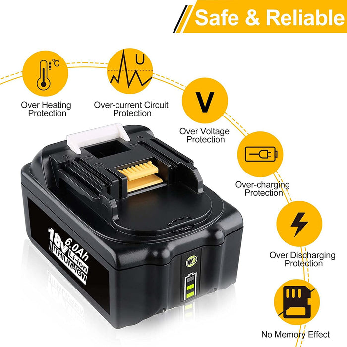 For Makita 18V Battery Replacement With LED Indicator | BL1860B BL1840 BL1850 BL1830 18V 6.0Ah Li-ion Battery 6 Pack