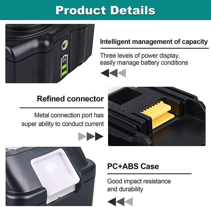 For Makita 18V Battery Replacement | BL1840B 4.0Ah Lithium BL1830 BL1840 BL1845 Battery 2 Pack