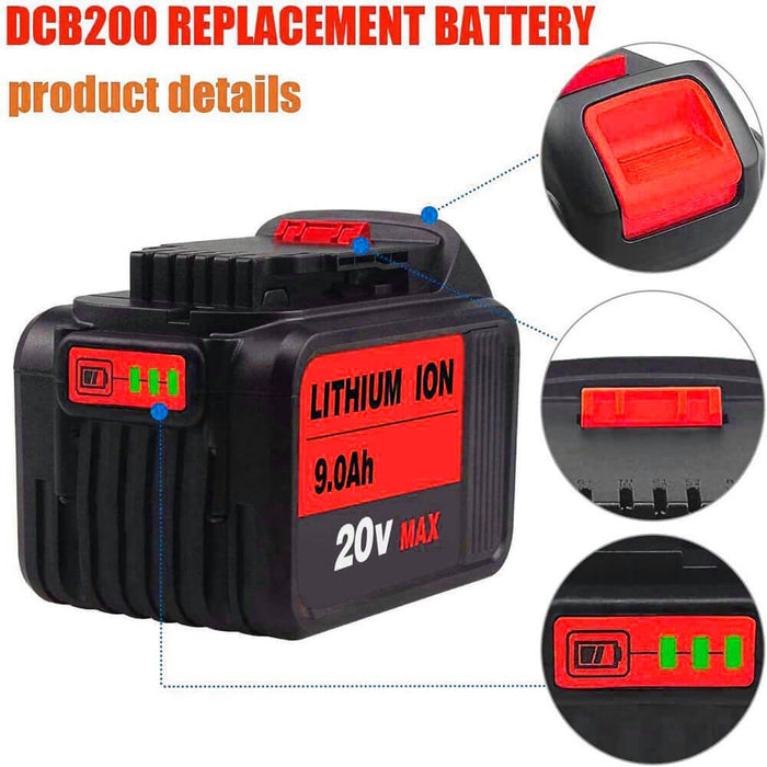 9.0Ah For DeWalt 20V  Battery Replacement |  Max XR Li-ion Battery DCB209 DCB205 DCB200 2 Pack