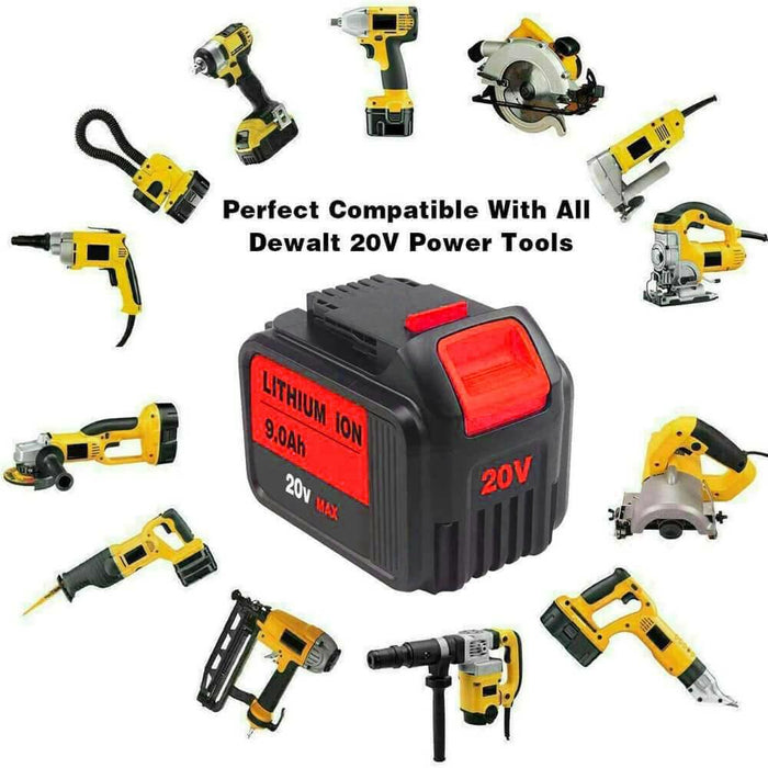 For DeWalt 20V MAX Battery | DCB200 9.0AH LI-ION Battery 2 Pack with DCB112 Charger For DeWalt 20V Battery Charger | Replace DCB112 DCB107 DCB105