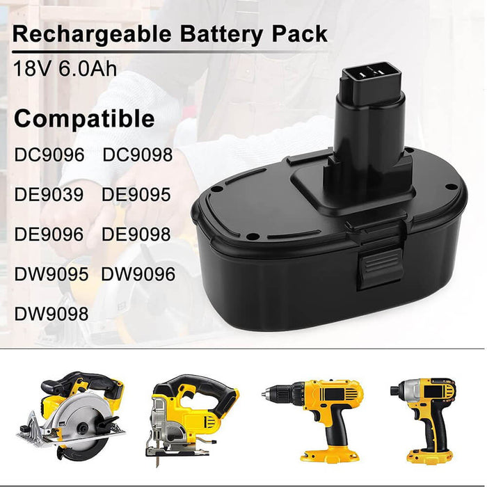 6.0Ah For Dewalt 18V Battery Replacement | DC9096 DC9098 DW9096 DW9098 Li-ion Battery Black 2 Pack