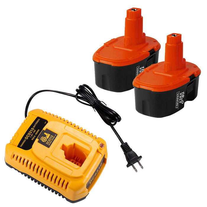 For Dewalt 18V Battery Replacement 4.6AH | DC9096 NI-MH Battery 2 Pack With DC9310 Battery Charger For Dewalt 7.2V-18V XRP NI-CD & NI-MH Battery