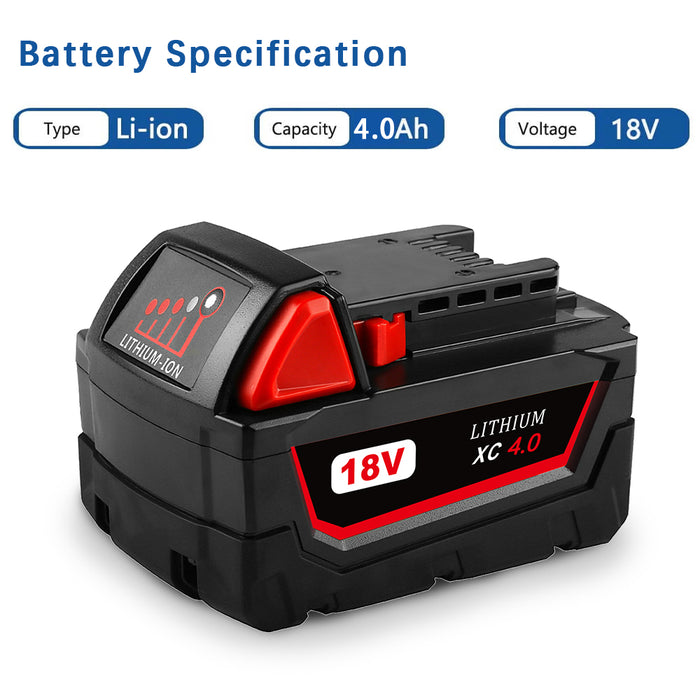 For Milwaukee M18 Battery Replacement | 18V XC 4.0Ah Li-Ion Battery 4 Pack