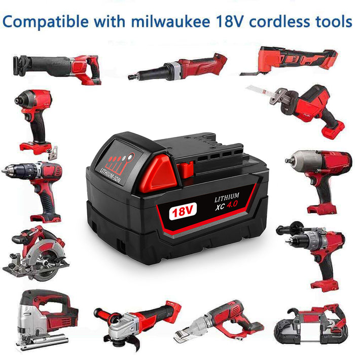 For Milwaukee M18 Battery Replacement | 18V XC 4.0Ah Li-Ion Battery 4 Pack