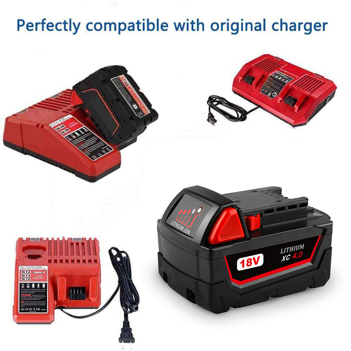 For Milwaukee M18 Battery Replacement | 18V XC 4.0Ah Li-Ion Battery 4 Pack