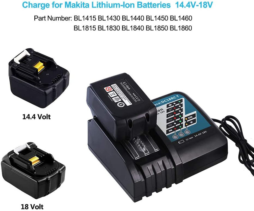 For Makita 18V BL1850B 5.0Ah Battery Replacement 2 Pack With Charger For DC18RC 3A 14.4V-18V