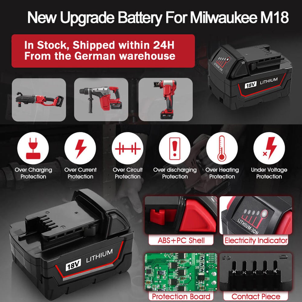 For Milwaukee M18 XC 48-11-1840 Battery Replacement 6.0Ah Li-ion