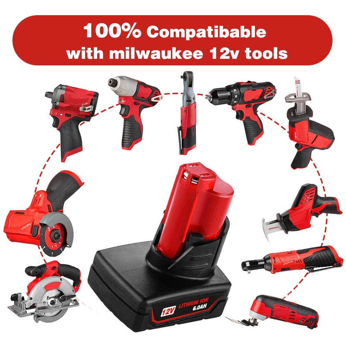 For Milwaukee M12 6.0Ah Battery Replacement | Milwaukee 12V 6.0Ah Li-ion Battery 2 Pack