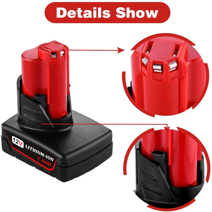 2 Pack 12V 7.0Ah For Milwaukee M12 Li-ion Replacement Battery