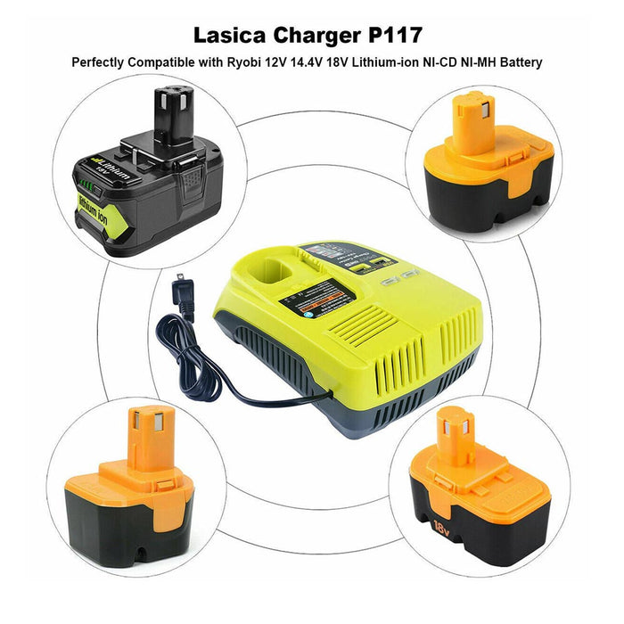 For Ryobi 18V One Plus Lithium Battery Charger P117 | P104 12V-18V Ni-cd & Ni-Mh Battery Charger