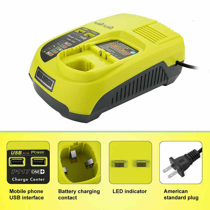 For Ryobi 18V One Plus Lithium Battery Charger P117 | P104 12V-18V Ni-cd & Ni-Mh Battery Charger